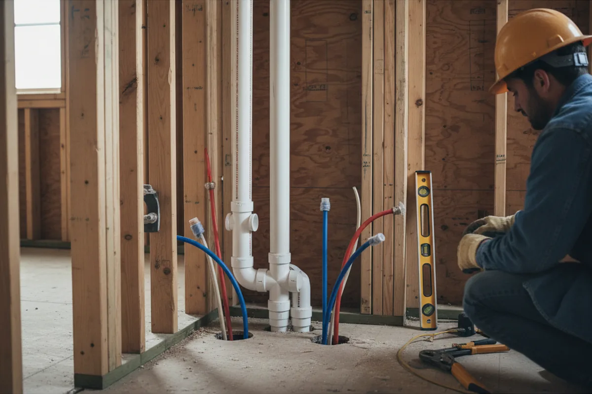 Drain and supply rough-in during Sump Pump Repair in Rochester